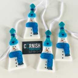 Festive Snowman Fused Glass Christmas Ornaments Box Set Of Two, Fused Glass Cornwall, Cornish - thumbnail 2