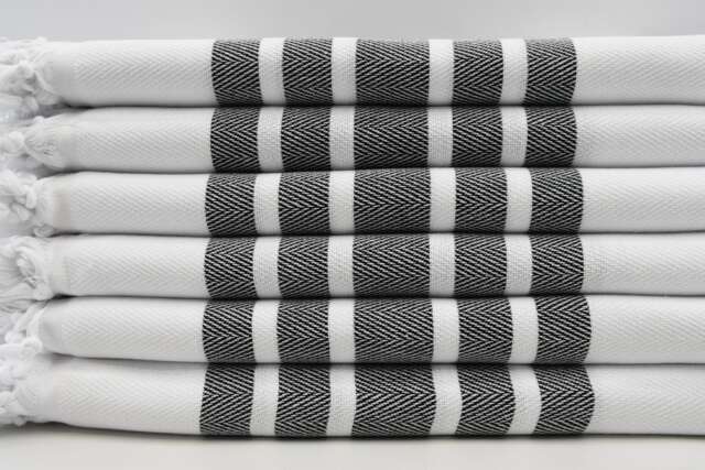 "White & Black Towel, Herringbone Towel, Hammam Towel, Turkish Peshtemal, 40""x70" - image 1