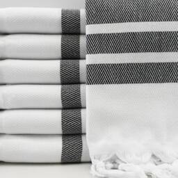 "White & Black Towel, Herringbone Towel, Hammam Towel, Turkish Peshtemal, 40""x70" - thumbnail 2