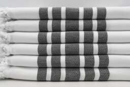 "White & Black Towel, Herringbone Towel, Hammam Towel, Turkish Peshtemal, 40""x70"