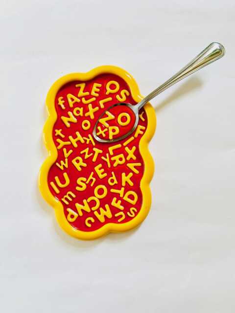 Alphabet Soup Wall Hanging/ Dopamine Decor/ Maximalist Fake Food/ Food Pop Art/ Sculpture/ Funky Unique Gift - image 1