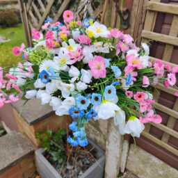 Pink White Blue Artificial Flower Hanging Basket Faux Flowers Basket Summer Outdoor 10 Inch - thumbnail 2