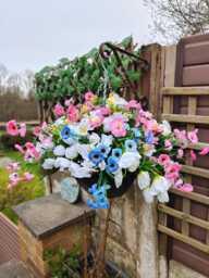 Pink White Blue Artificial Flower Hanging Basket Faux Flowers Basket Summer Outdoor 10 Inch - thumbnail 1