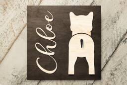Personalized French Bulldog Dog Leash Holder, Wood Pet Name Sign For Birthday Christmas Gift - thumbnail 1