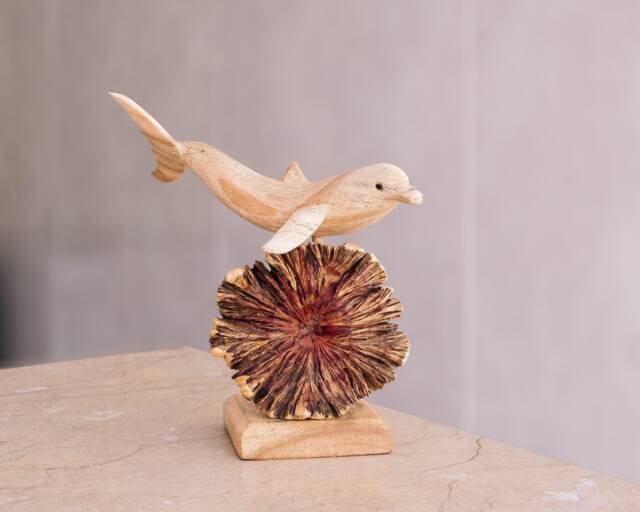 Wooden Dolphin Sculpture, Figurine, Handmade Statue, Wood Carving, Unique Miniature, Office Decor, Rustic, Living Room Gift For Mom - image 1