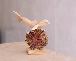 Wooden Dolphin Sculpture, Figurine, Handmade Statue, Wood Carving, Unique Miniature, Office Decor, Rustic, Living Room Gift For Mom - thumbnail 1