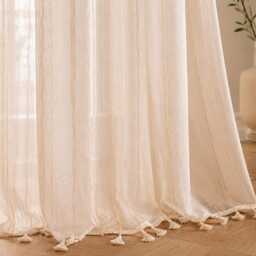 Boho Farmhouse Sheer Curtain With Tassels, Light Filtering Linen-Look Window Panel - thumbnail 4