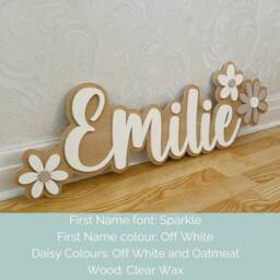 Baby Girl Name Sign, Boho Daisy Bedroom Plaque, Floral Nursery Decor, Wooden Layered Wall Hanging, First Birthday Gift, Shower Present - thumbnail 3