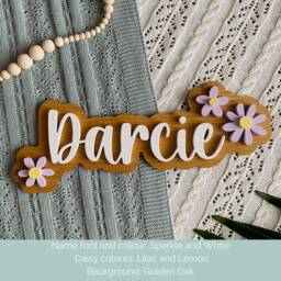 Baby Girl Name Sign, Boho Daisy Bedroom Plaque, Floral Nursery Decor, Wooden Layered Wall Hanging, First Birthday Gift, Shower Present - thumbnail 2
