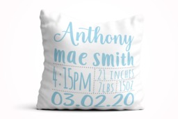 Baby Stats Pillow, Birth Announcement Pillow Boy, Nursery Pillow, New Gift Personalized, Custom Name Shower - thumbnail 1
