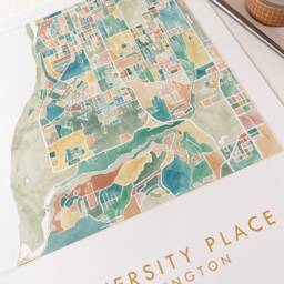University Place Map Watercolor Print Washington City Block Plan - Art Print Wedding Realtor Moving Gift Wall Decor Tacoma Puget Sound - thumbnail 3