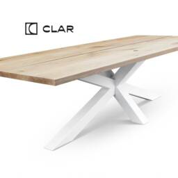 Hardwood Solid Oak Dining Table Top Angle 1+1 With Star Frame Legs White - Industrial Rustic Handmade Kitchen 066 - thumbnail 1