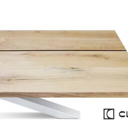 Hardwood Solid Oak Dining Table Top Angle 1+1 With Star Frame Legs White - Industrial Rustic Handmade Kitchen 066 - thumbnail 3