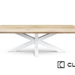 Hardwood Solid Oak Dining Table Top Angle 1+1 With Star Frame Legs White - Industrial Rustic Handmade Kitchen 066 - thumbnail 2