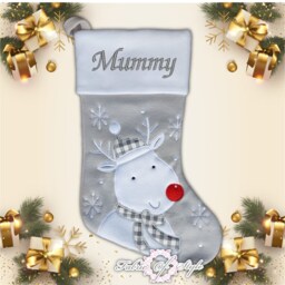 Personalised Christmas Stocking Luxury Embroidered Xmas Stockings Santa Reindeer Snowman Grey - thumbnail 2