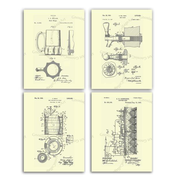 Vintage Beer Patent Art Prints, Brewery Decor, Set Of 4 - image 1