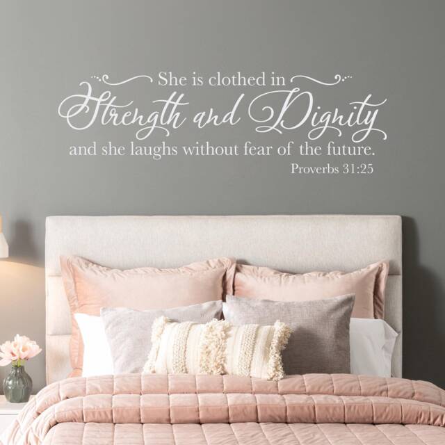 She Is Clothed in Strength & Dignity Wall Decal - Inspirational Christian Decor - image 1