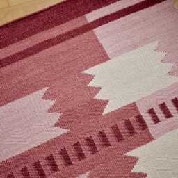 Handmade Geometric Wool Kilim Rug, Maroon & Pink, Custom Size Scandinavian Decor Runner - thumbnail 4