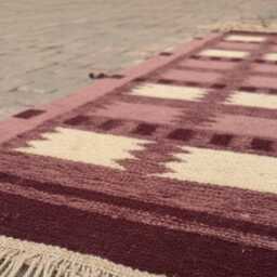Handmade Geometric Wool Kilim Rug, Maroon & Pink, Custom Size Scandinavian Decor Runner - thumbnail 3