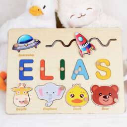 Personalized Baby Gift, Easter Kids Gifts, Custom Wood Name Puzzle With Zoo Animals, Busy Board Toy For 3 Year Old, Birthday Gift Girl - thumbnail 2