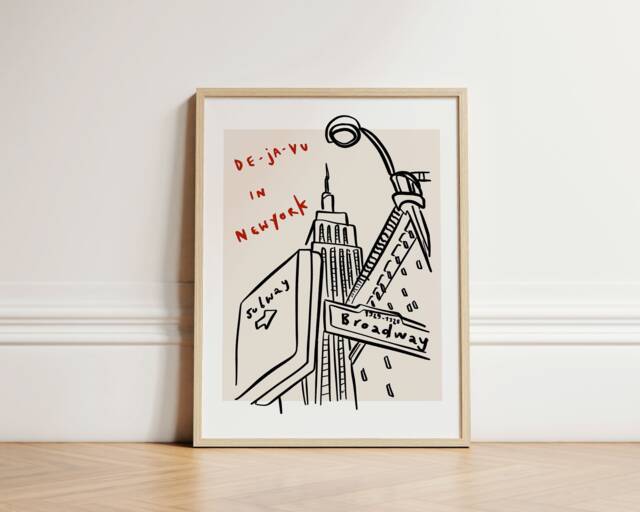 De Ja Vu in New York Print, Ink Bleed Style, Trendy City Poster, Quirky Wall Art, Gallery Wall, Unframed - image 1