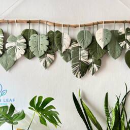 Monstera Leaf Wall Hanging Macrame, Large Macrame Art, Tapestries, Painting On The - thumbnail 2