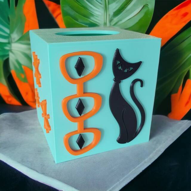 Atomic Cat Tissue Box Cover Starburst Diamonds Style Mcm Midcentury Modern Home D??cor Office Decoration - image 1