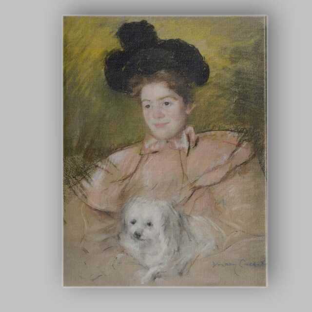 Elegant Lady With White Dog Pastel Portrait Belle Epoque Style Canvas Wall Art Print Decor Picture Ready To Hang - image 1