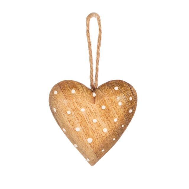 Wooden Heart With White Polka Dots Christmas Tree Hanging Decoration - Winter Festive Rustic Nordic Hygge Natural Gift Friends Family