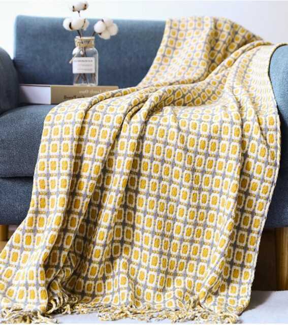 Houndstooth Wool Blanket With Tassels Chequered Sofa Throw - image 1
