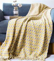 Houndstooth Wool Blanket With Tassels Chequered Sofa Throw