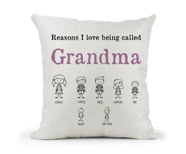 Personalised Cream Cushion..grandma. Nan, Nanny Gift.. Stick People Grandchildren's Names.. Add Up To 12 Names Mum Christmas Gift - image 1