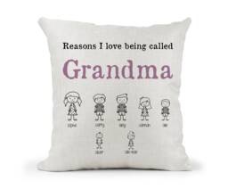 Personalised Cream Cushion..grandma. Nan, Nanny Gift.. Stick People Grandchildren's Names.. Add Up To 12 Names Mum Christmas Gift - thumbnail 1