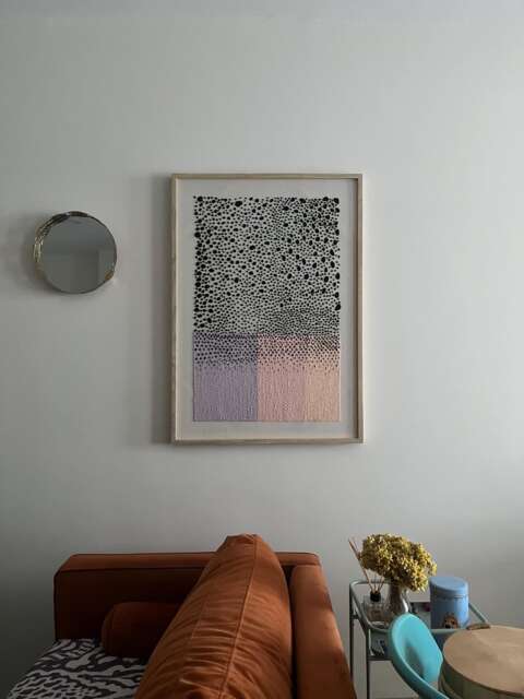 Cosmic Flow Fiber Art, Aboriginal Inspired Dot Art Japandi Textile Decor, Nature Frame - image 1