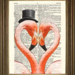 Love Heart Print Romantic Flamingo Art, Printed On Vintage Dictionary Pages - thumbnail 2