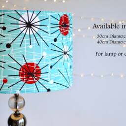Atomic Retro Lampshade - Handmade Blue 50S Fifties Vintage Lamp Shade 30cm 40cm, Mid Century, Ceiling, Turquoise, Small Lamp - thumbnail 2