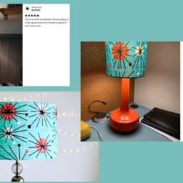 Atomic Retro Lampshade - Handmade Blue 50S Fifties Vintage Lamp Shade 30cm 40cm, Mid Century, Ceiling, Turquoise, Small Lamp - thumbnail 3