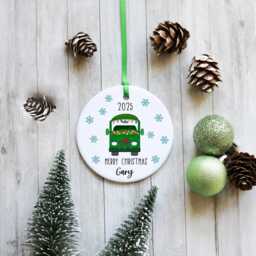 Personalised Camper Van Christmas Tree Ornament - Handmade Ceramic Decoration, Custom Travel Gift - thumbnail 4