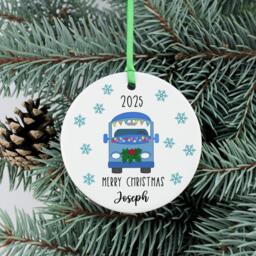 Personalised Camper Van Christmas Tree Ornament - Handmade Ceramic Decoration, Custom Travel Gift - thumbnail 1