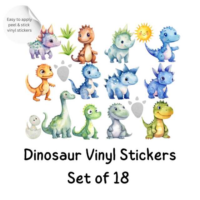 Dinosaur Wall Decals - 18-Piece Vinyl Nursery Stickers - image 1