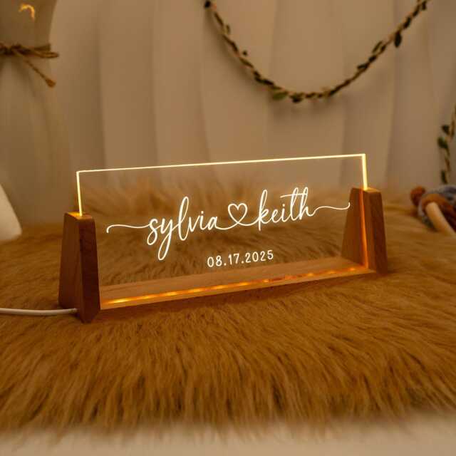 Led Couples Name Light, Names & Date Lamp, Custom Wedding Night Light, Anniversary Gift, Home Decor, Engagement Gifts, Romantic Gift For Her - image 1