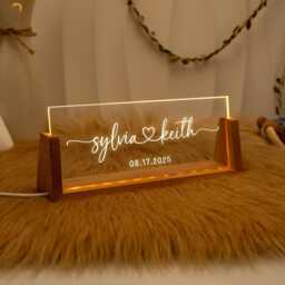 Led Couples Name Light, Names & Date Lamp, Custom Wedding Night Light, Anniversary Gift, Home Decor, Engagement Gifts, Romantic Gift For Her - thumbnail 1