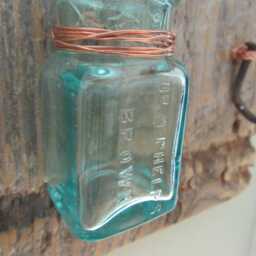 Wall Hook Entryway Vase On Reclaimed Barnwood Vintage Dr. O. Phelps Brown 1890 Bottle & 1800's Nail Secured With Copper Wire - thumbnail 2