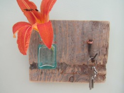 Wall Hook Entryway Vase On Reclaimed Barnwood Vintage Dr. O. Phelps Brown 1890 Bottle & 1800's Nail Secured With Copper Wire - thumbnail 1