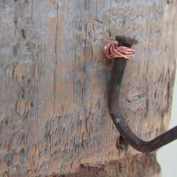 Wall Hook Entryway Vase On Reclaimed Barnwood Vintage Dr. O. Phelps Brown 1890 Bottle & 1800's Nail Secured With Copper Wire - thumbnail 3