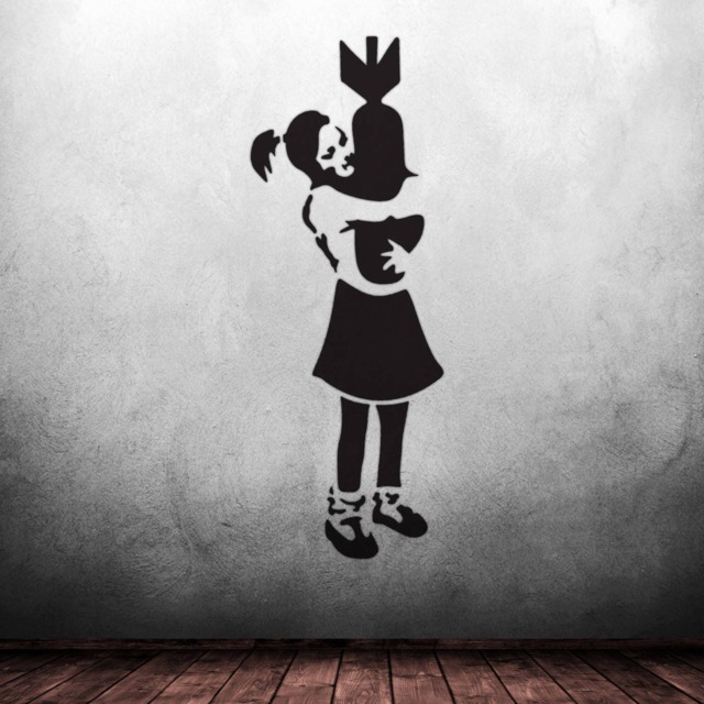 Banksy Bomb Hugger Girl Stencil - Urban Graffiti Wall Art Template - image 1