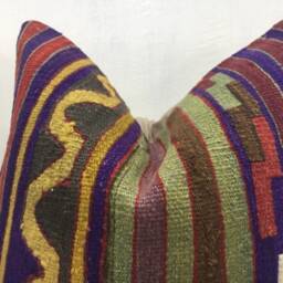 Vintage Turkish Kilim Pillow Cover, Handwoven Linen Cushion, 16x16 - thumbnail 2