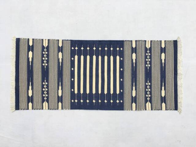 2x5 Cotton Blue & White Stripes Hand Woven Runner Rug - image 1