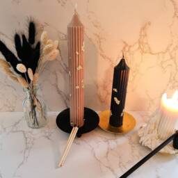 Ribbed Pillar Soy Candle Pair Decorative Gold Foil Candles - thumbnail 2