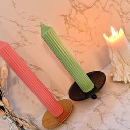 Ribbed Pillar Soy Candle Pair Decorative Gold Foil Candles - thumbnail 3